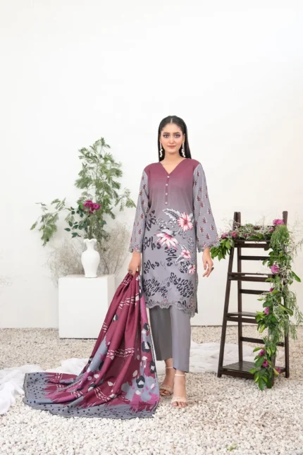 Embroidered Staple Digital Print Suit